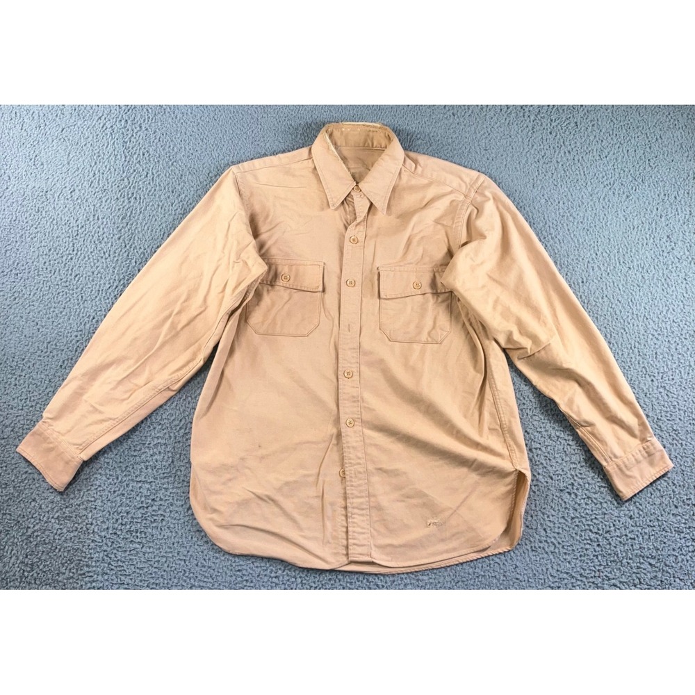 Vintage Canvas Work Shirt Men XL Tan Duck Cloth Distressed Outdoor‎ Chore Grunge